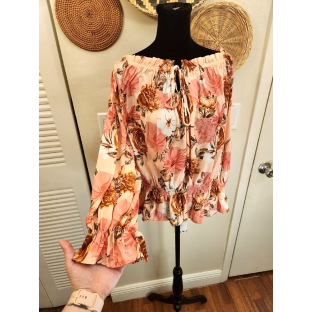 Boho Off The Shoulder Long Sleeve Floral Blouse